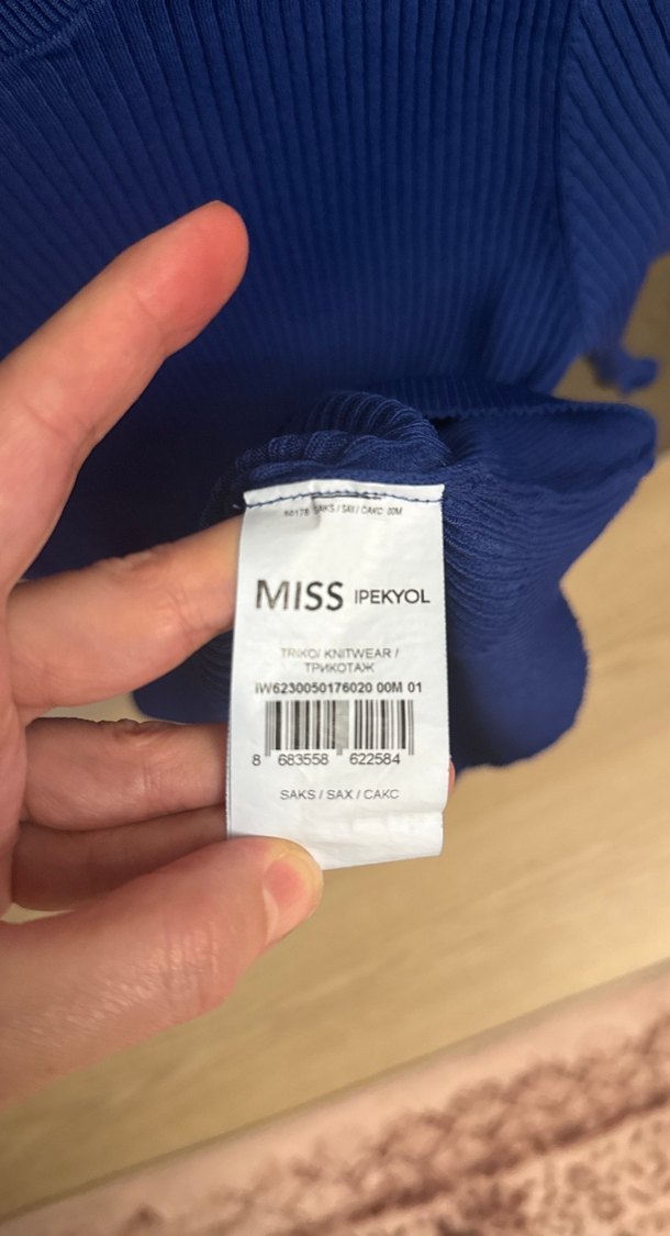 Mis İpekyol Kadın Mavi Kısa Kollu Triko Tişört - Görsel 4