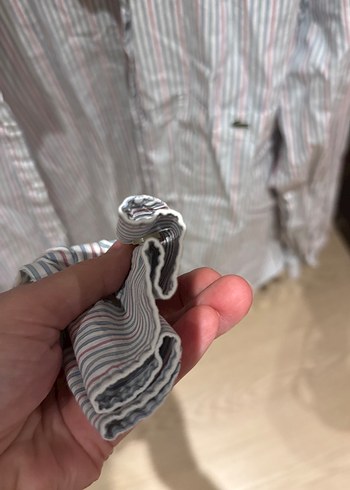 LACOSTE Erkek Gri Çizgili Pamuklu Uzun Kollu Gömlek - Görsel 4