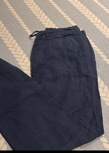 Diğer Kadin Lacivert Kemerli Keten Pantolon