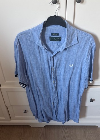 Fred Perry Acik Mavi Kisa Kollu Keten Gomlek