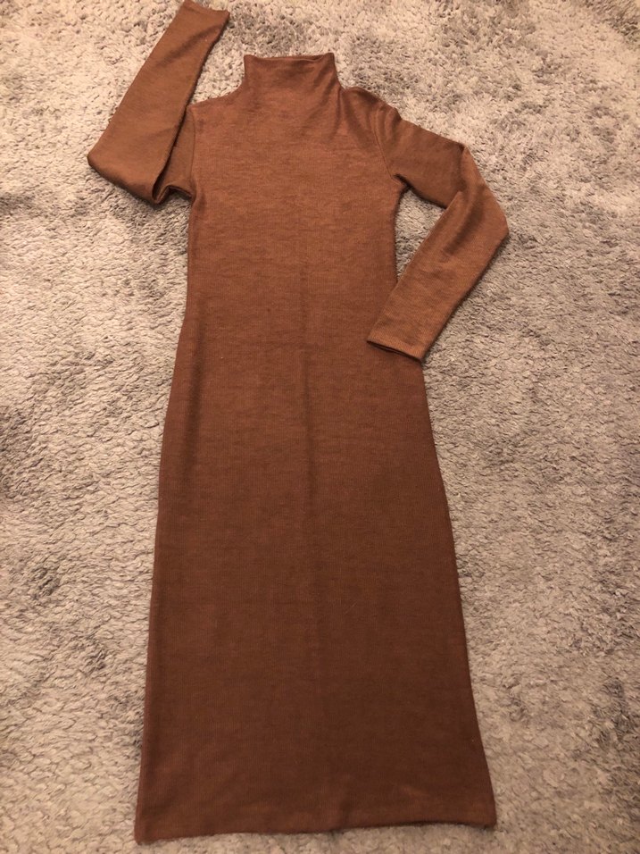 Orijinal stradivarius Kahverengi Uzun ribana Elbise - Görsel 3