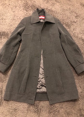 Gri Kadın Midi Kaban,Normal Kesim - Görsel 2