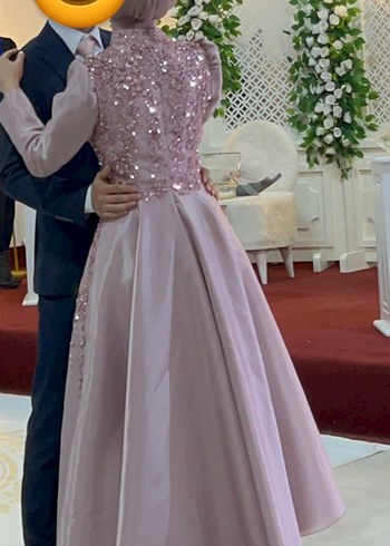 Pembe İşlemeli Uzun Abiye Elbise Nişanlık - Görsel 4