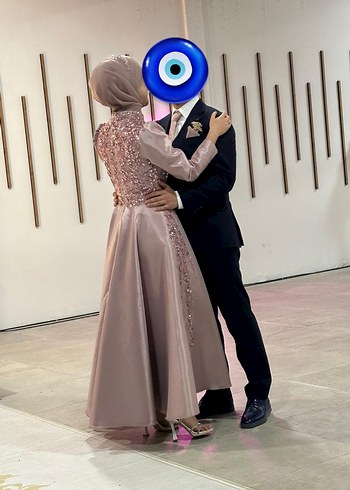 Pembe İşlemeli Uzun Abiye Elbise Nişanlık - Görsel 6