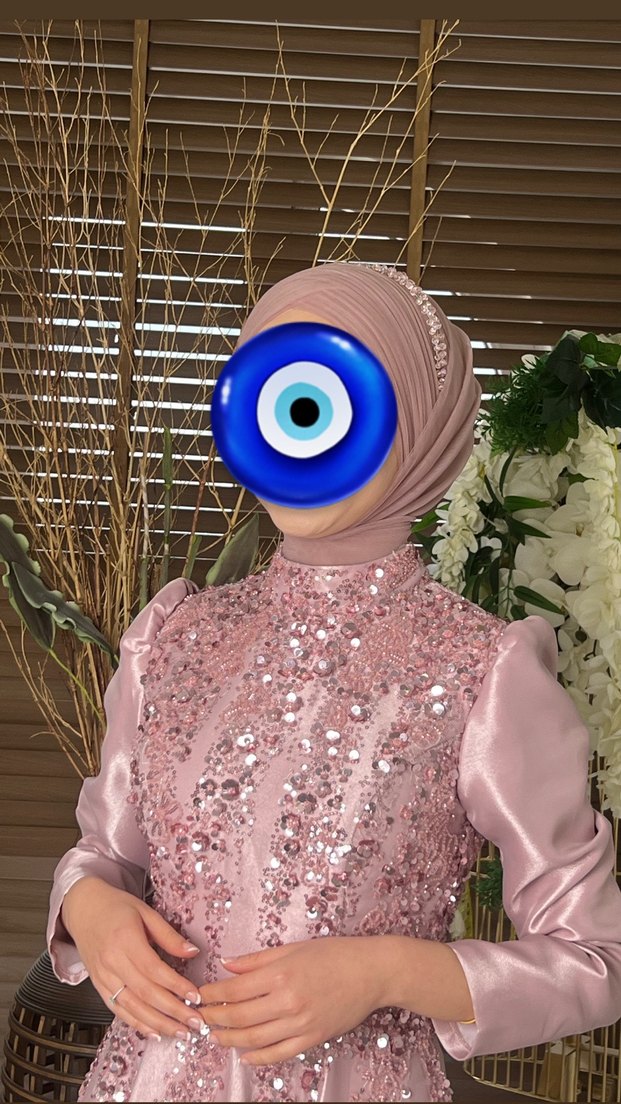 Pembe İşlemeli Uzun Abiye Elbise Nişanlık - Görsel 2