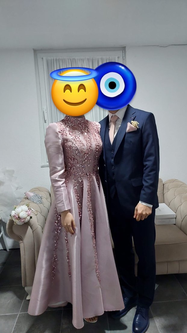 Pembe İşlemeli Uzun Abiye Elbise Nişanlık - Görsel 3