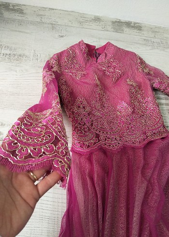 Diğer pembe Dantel Detaylı Uzun Abiye Elbise