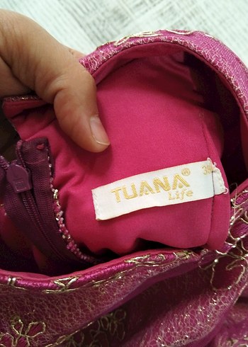 36 Beden bordo Renk pembe Dantel Detaylı Uzun Abiye Elbise