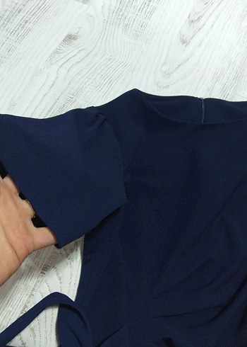 Lacivert Drapeli Midi Elbisesi - Görsel 4