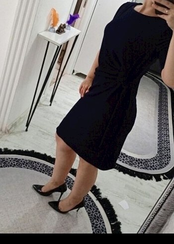 Lacivert Drapeli Midi Elbisesi - Görsel 7