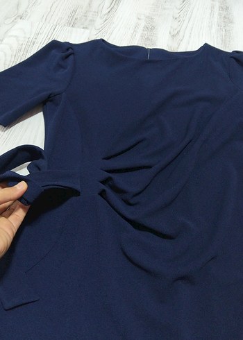 Lacivert Drapeli Midi Elbisesi - Görsel 3