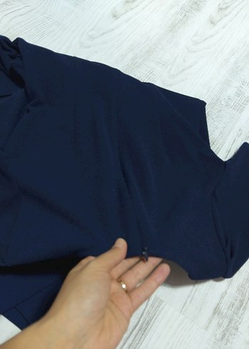 Lacivert Drapeli Midi Elbisesi - Görsel 6