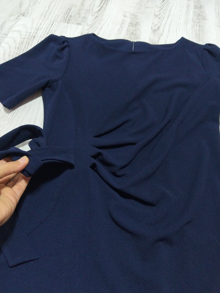 Lacivert Drapeli Midi Elbisesi - Görsel 3