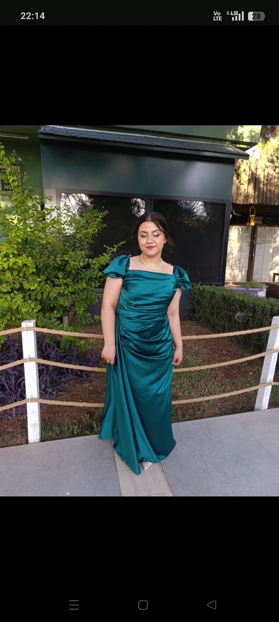 Drapeli Uzun Yeşil Kadın Abiye Elbise - Görsel 2