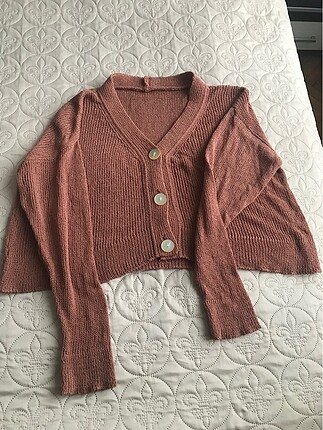 Crop ince hırka kiremit rengi