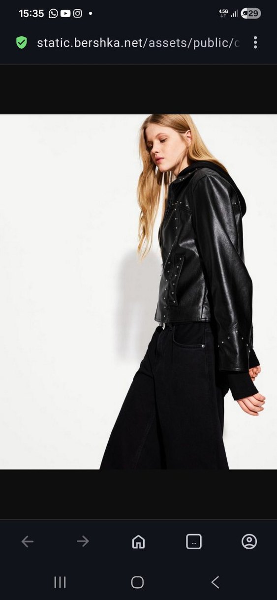 Bershka Zımbalı Detaylı Siyah Deri Ceket - Görsel 2