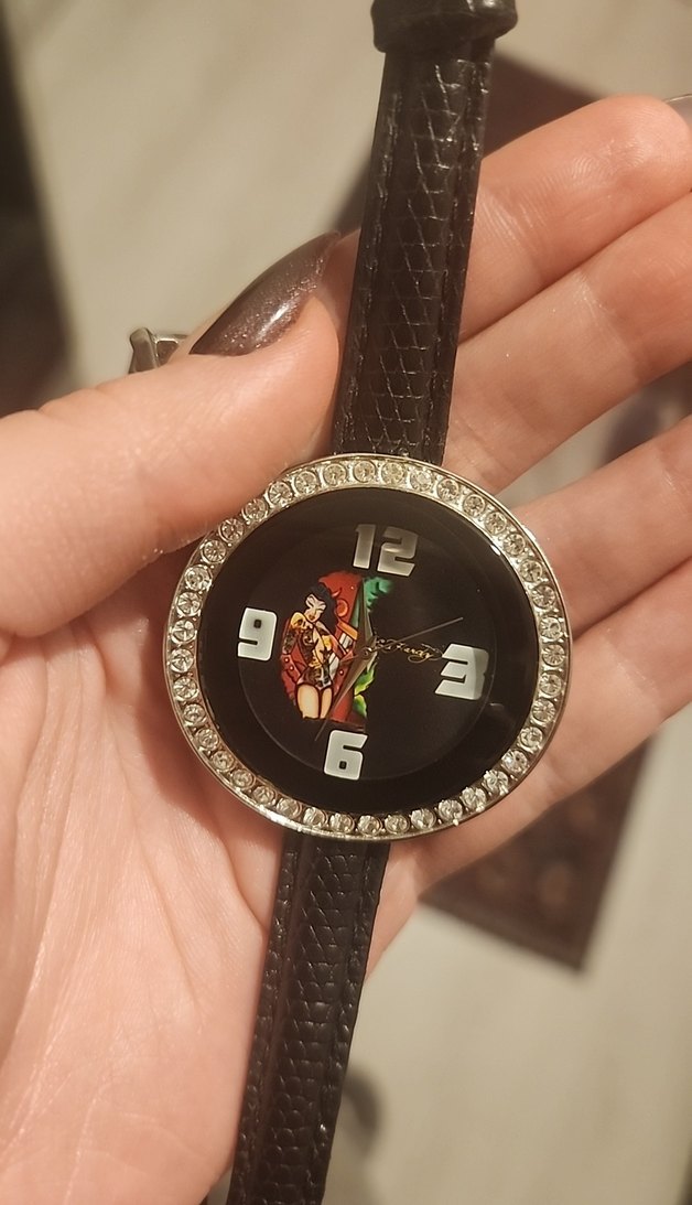 Siyah Parlak Taşlı Ed Hardy Kol Saati - Görsel 4