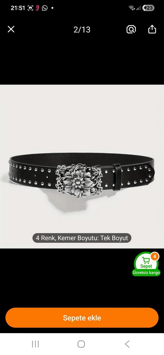 Siyah Deri Gotik Tokalı Kadın Kemer Yurtdışı - Görsel 2