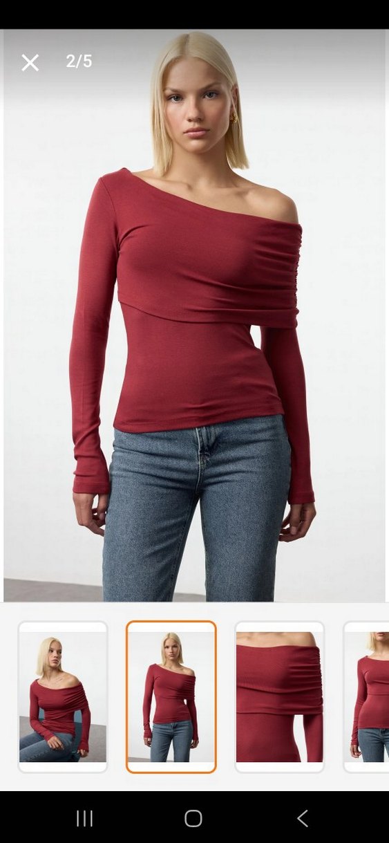 Bordo Drapeli Kayık Yaka Kadın Bluz - Görsel 2