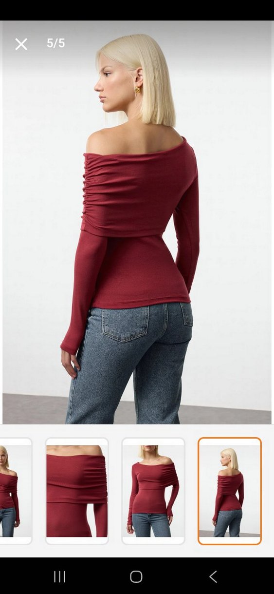 Bordo Drapeli Kayık Yaka Kadın Bluz - Görsel 3