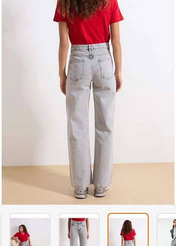 Gri Yüksek Bel Wide Leg Kadın Kot Pantolon Jean - Görsel 3