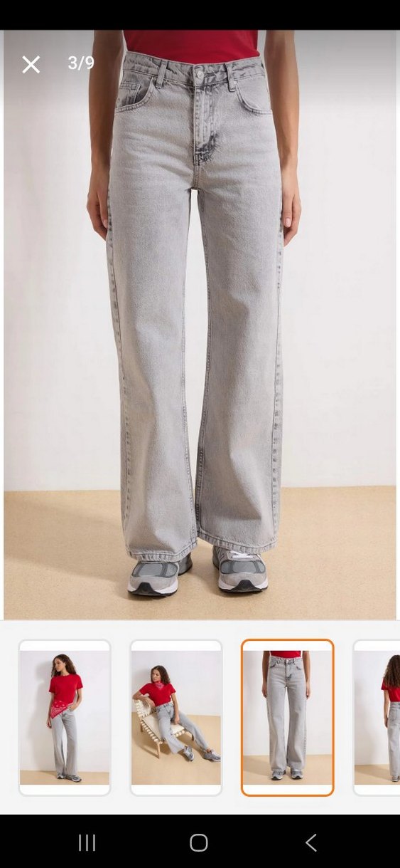 Gri Yüksek Bel Wide Leg Kadın Kot Pantolon Jean - Görsel 2