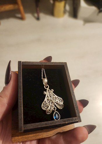 telkari 925 ayar gümüş lacivert taşlı kolye - Görsel 2
