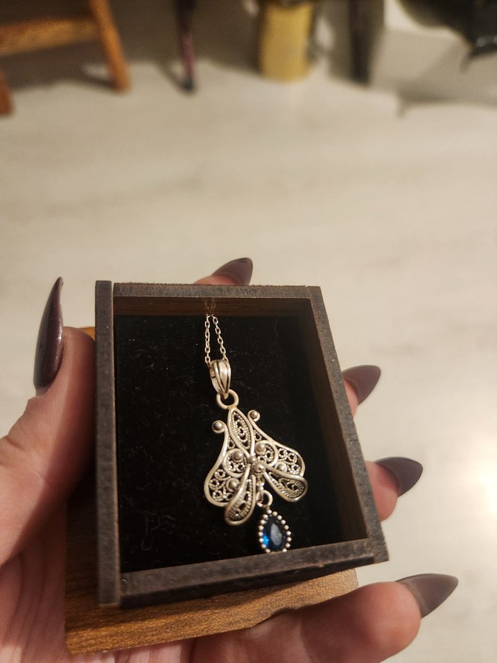 telkari 925 ayar gümüş lacivert taşlı kolye - Görsel 2