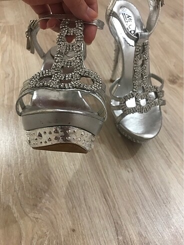 Gümüş rengi taşlı abiye platform - Görsel 3