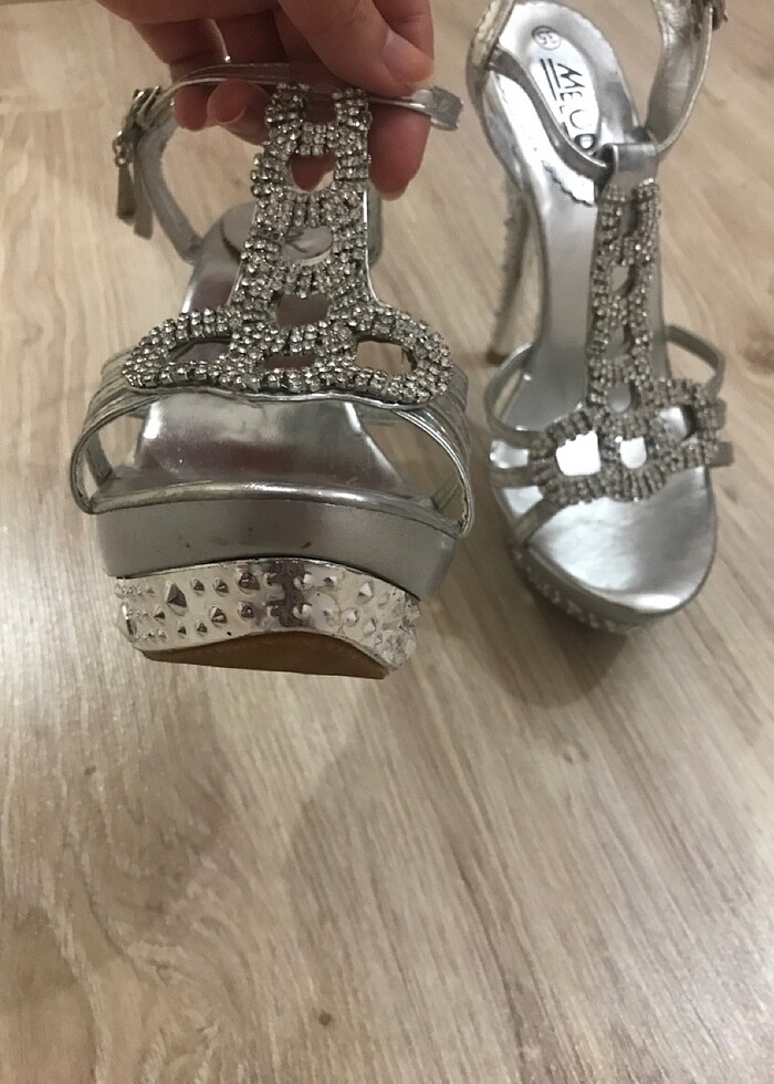 Gümüş rengi taşlı abiye platform - Görsel 3