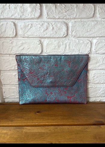 Hotiç Vintage Gerçek Hakiki Deri Turkuaz Kadın Clutch Çanta