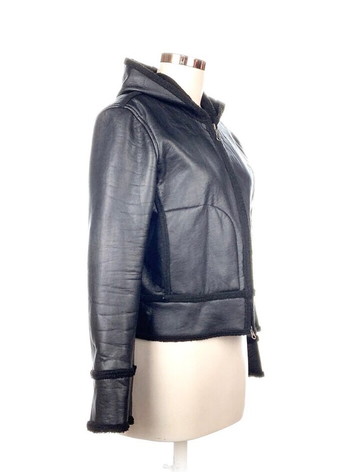 Adil Işık Siyah Deri Görünümlü Kapüşonlu Biker Ceket - Görsel 2