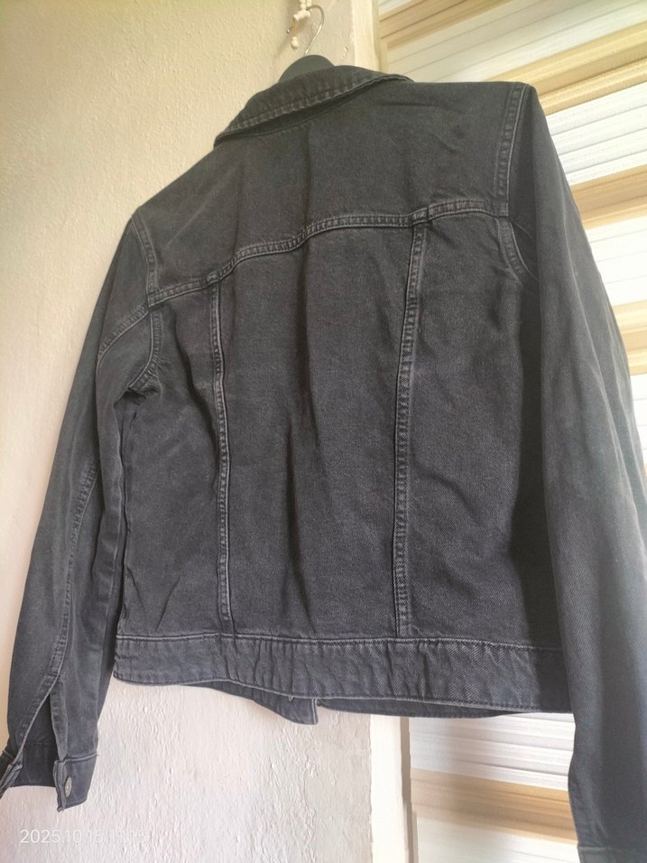 füme Düğmeli Kadın Denim Ceket - Görsel 4