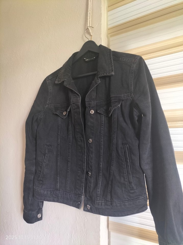 füme Düğmeli Kadın Denim Ceket - Görsel 2