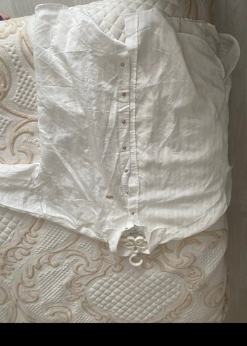 Düğmeli Beyaz Keten Gömlek - Görsel 2