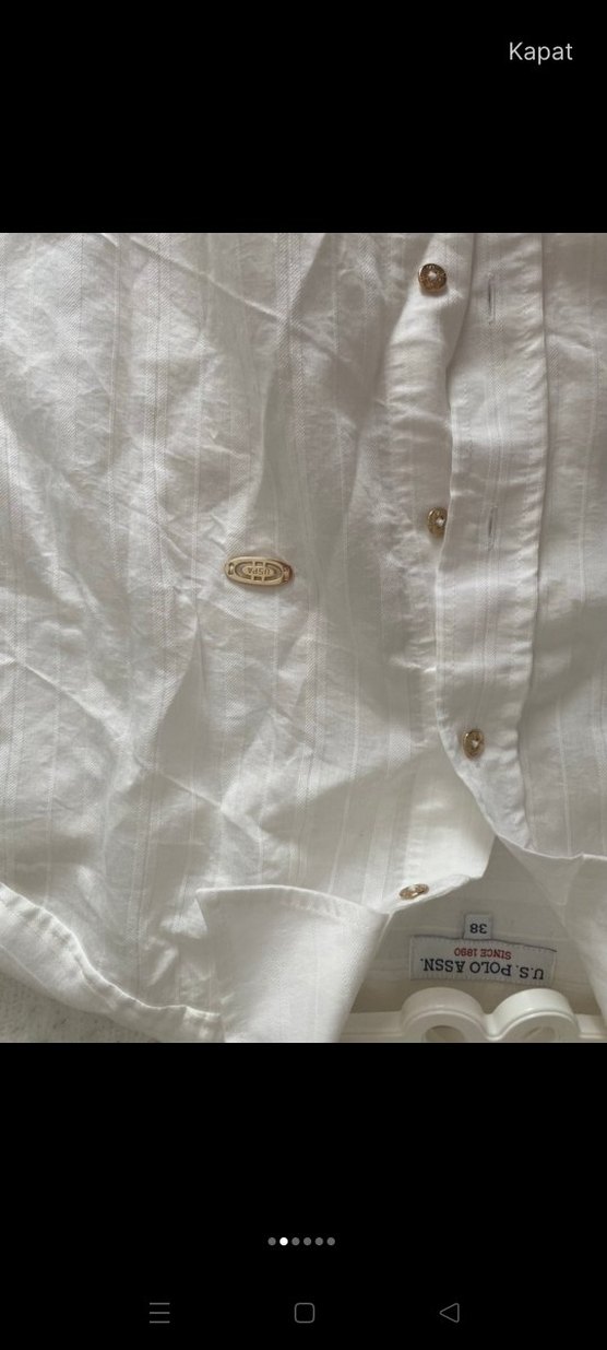 Düğmeli Beyaz Keten Gömlek - Görsel 3