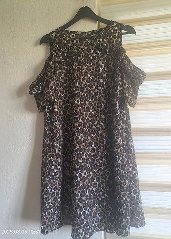 Leopar Desenli Kolsuz Midi Elbise