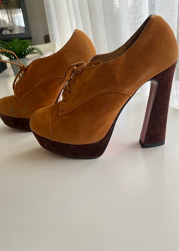 Kadın Kahverengi Süet Bağcıklı Topuklu Oxford - Görsel 4