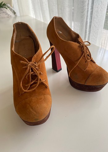 Kadın Kahverengi Süet Bağcıklı Topuklu Oxford - Görsel 5