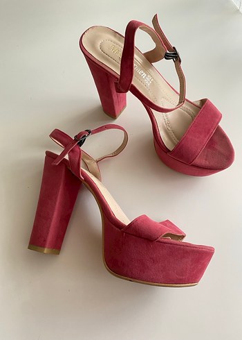 Pembe Süet Platform Topuklu Kadın Ayakkabı - Görsel 7
