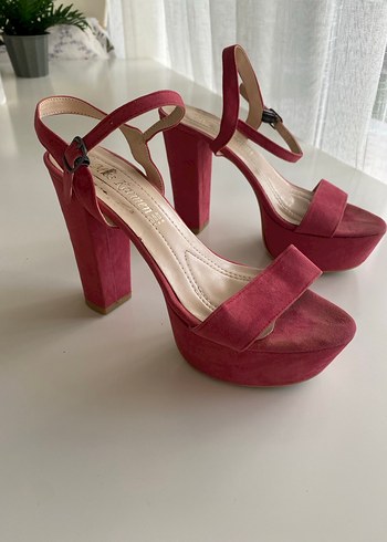 Pembe Süet Platform Topuklu Kadın Ayakkabı - Görsel 2