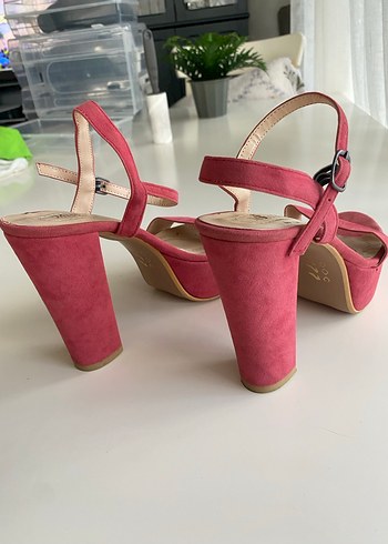 Pembe Süet Platform Topuklu Kadın Ayakkabı - Görsel 6