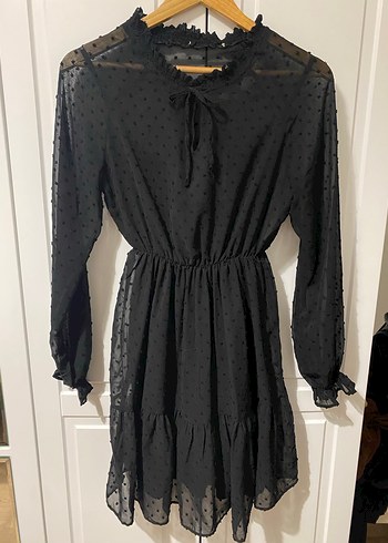 Puantiyeli Siyah Midi Elbise - Görsel 3