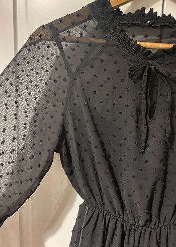 Puantiyeli Siyah Midi Elbise - Görsel 8