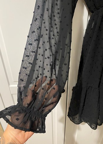 Puantiyeli Siyah Midi Elbise - Görsel 7