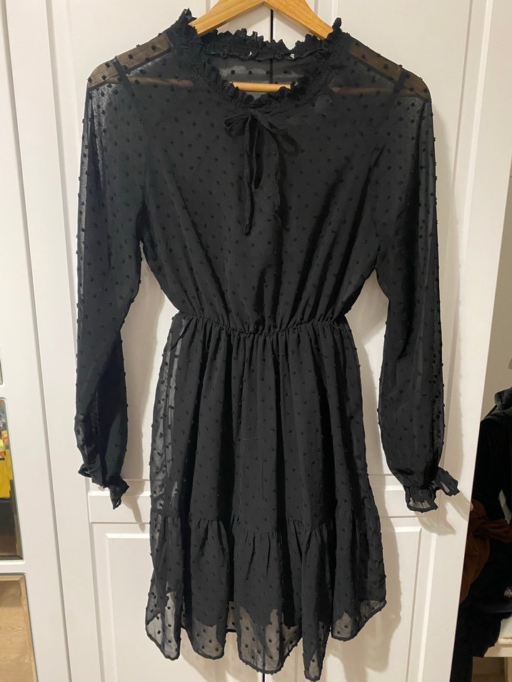 Puantiyeli Siyah Midi Elbise - Görsel 3