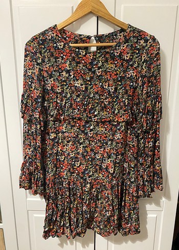 Zara Bohem Renkli Mini Elbise - Görsel 7