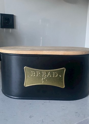 Siyah Metal Ekmek Kutusu kesme tahtalı kapaklı - Görsel 2