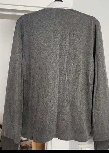 Gri Uzun Kollu Pamuklu Polo Tişört - Görsel 2