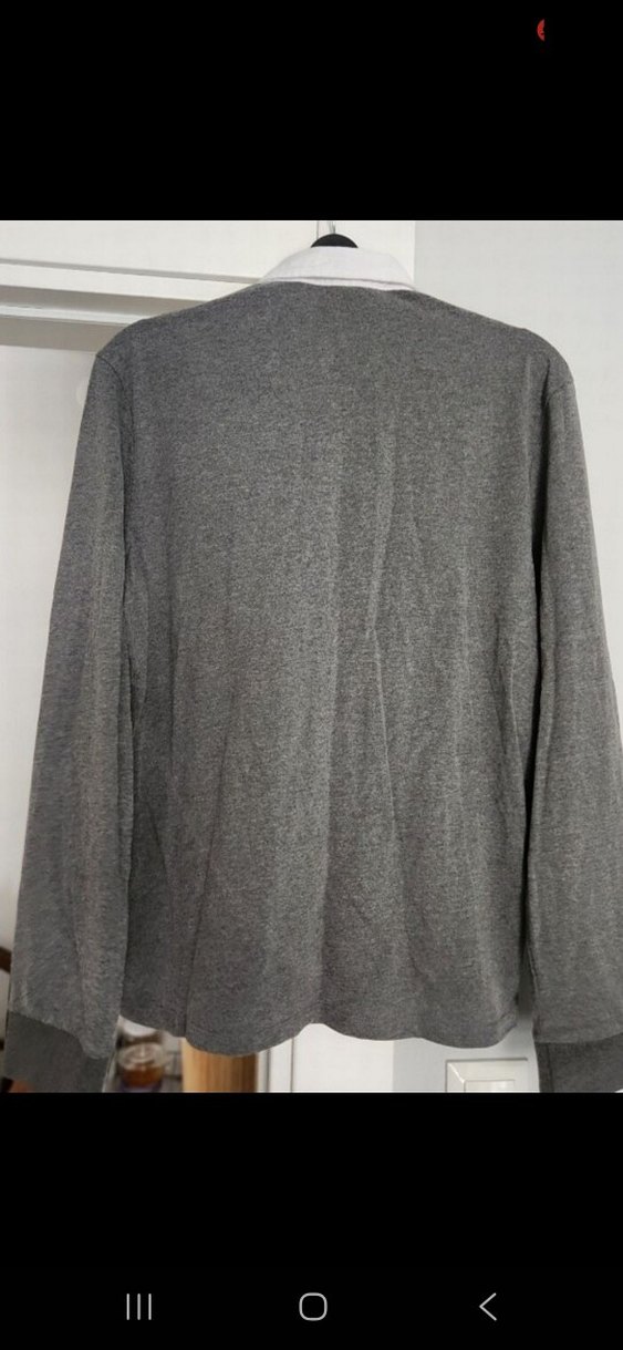 Gri Uzun Kollu Pamuklu Polo Tişört - Görsel 2